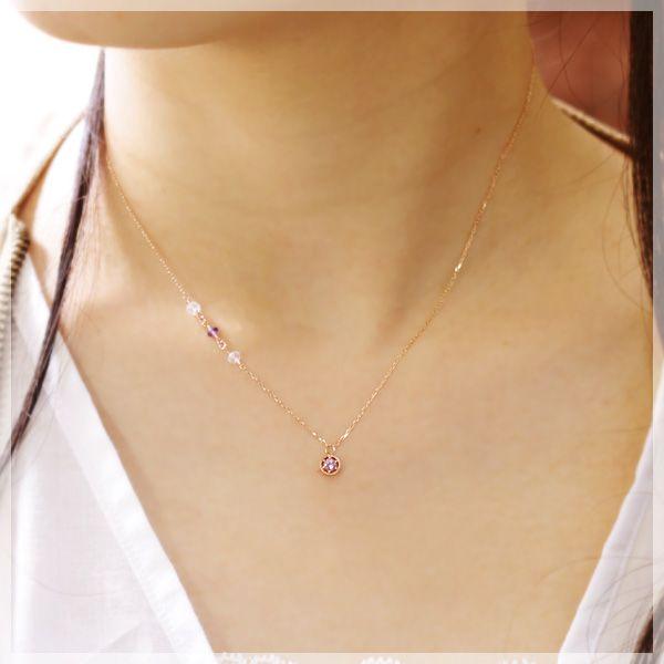 ネックレス ピンクサファイア 3mm サイドポイント アメジスト