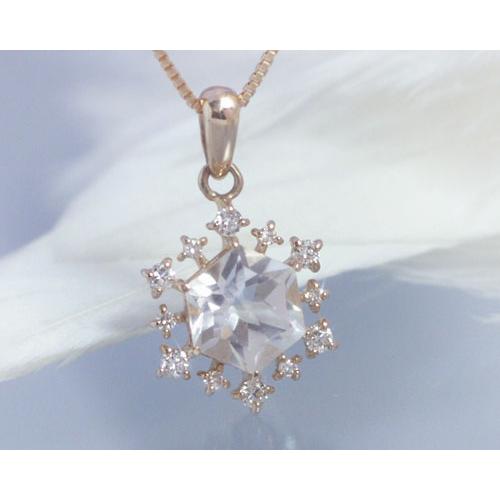 ホワイトトパーズ ネックレス K10ピンクゴールド ダイヤ 雪の結晶 11月誕生石