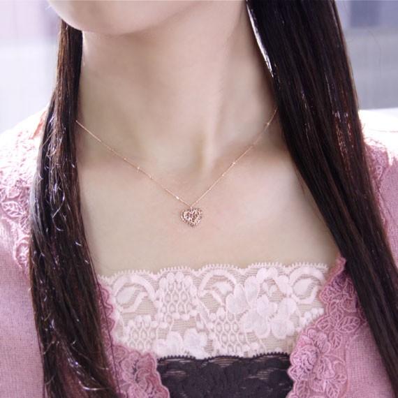 ネックレス ダイヤモンド 透かしハート K10ピンクゴールド 4月誕生石 