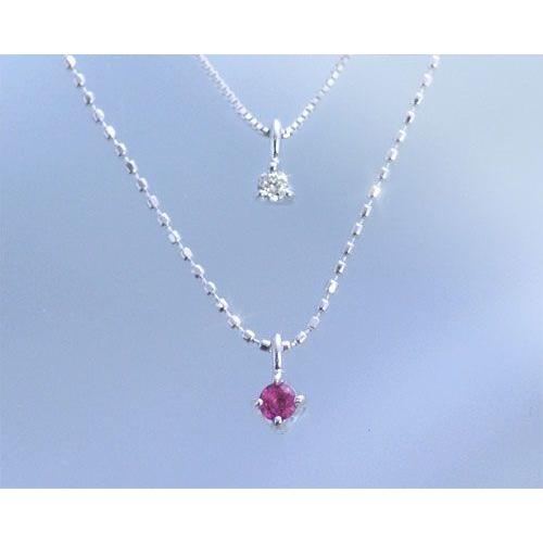 ルビー ダイヤモンド 2連ネックレス レディース K10ホワイト  