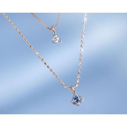 ネックレス アクアマリン ダイヤモンド 2連ネックレス K10ピンクゴールド K10PG エクラデコール国産 日本製 3月誕生石