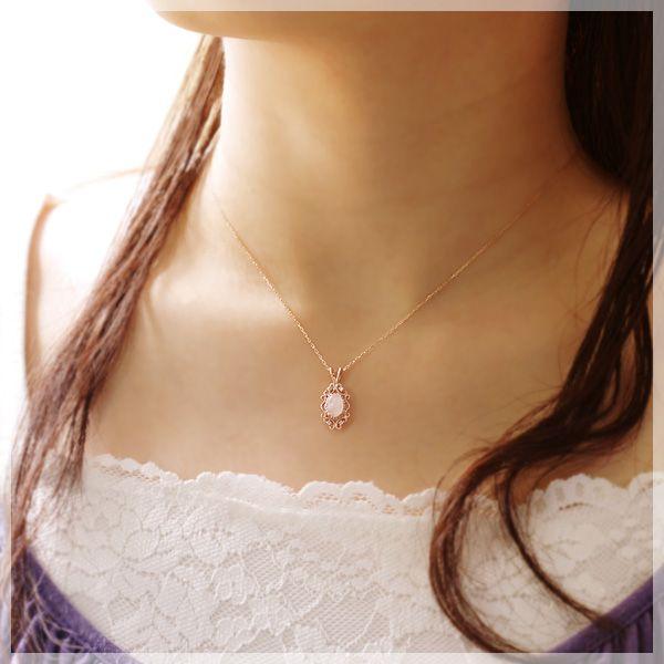 大粒ローズクォーツ 5×7ミリ ネックレス レディース K10ピンク