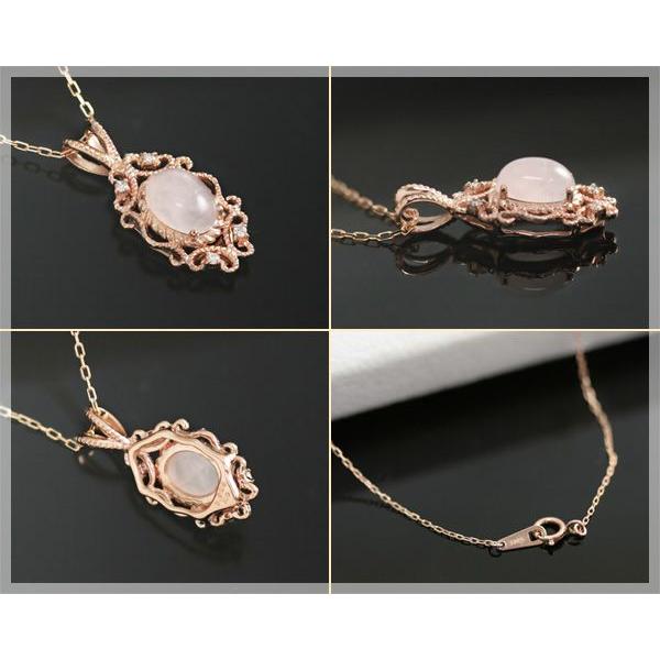 大粒ローズクォーツ 5×7ミリ ネックレス レディース K10ピンクゴールド