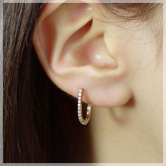 ダイヤモンド 0.30ct レディース ピアス 馬蹄型 フープピアス K18 
