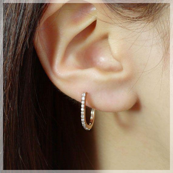 ダイヤモンド 0.30ct レディース ピアス 馬蹄型 フープピアス  