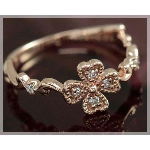 ピンキーリング 18k ダイヤモンド 0.06ct レディース リング 指輪 四つ葉のクローバー K18ピンクゴールド K18PG 3から13号対応 4月誕生石