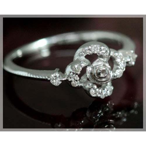 ピンキーリング 18k ダイヤモンド 0.08ct リング 指輪 レディース ローズ 薔薇 K18ホワイトゴールド K18WG 3から13号対応 4月誕生石