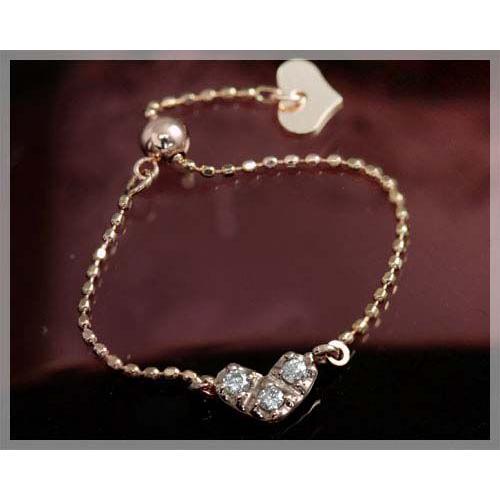 ダイヤモンド 0.04ct リング 指輪 レディース ハートモチーフ チェーン  