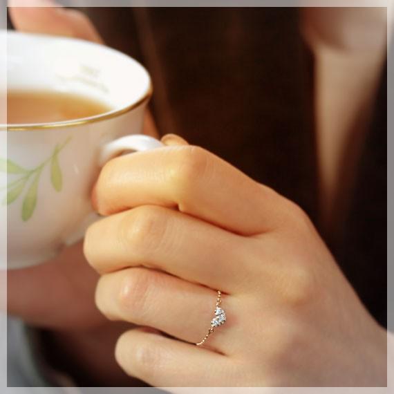 ダイヤモンド 0.04ct リング 指輪 レディース ハートモチーフ チェーン  