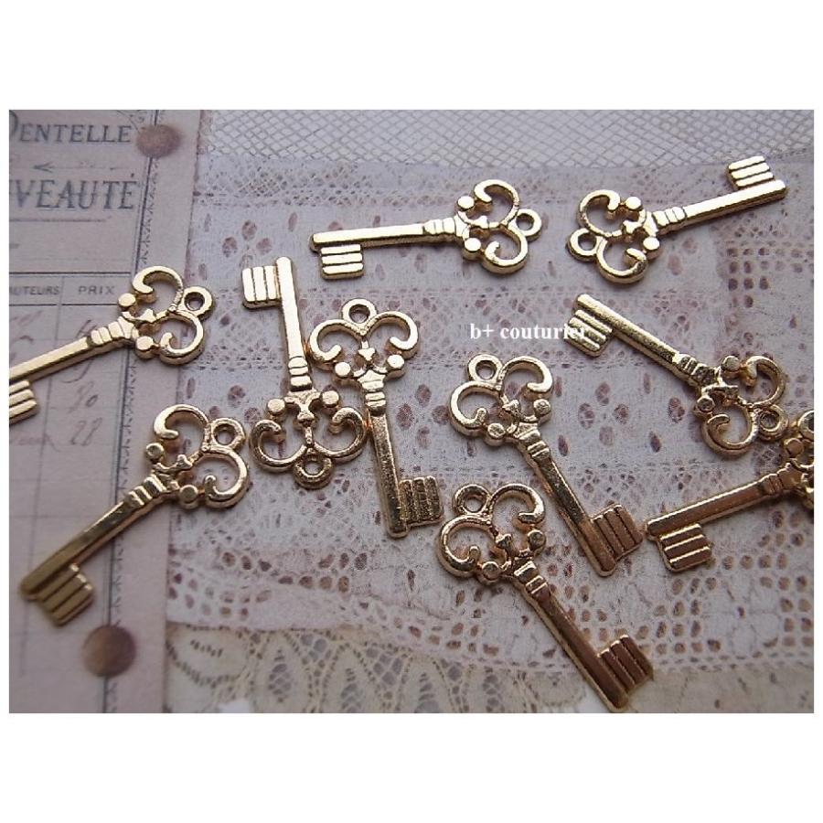 アンティーク　ミニ鍵 チャーム ゴールド アンティーク風 mini 鍵 お得用10個 : b-couturier
