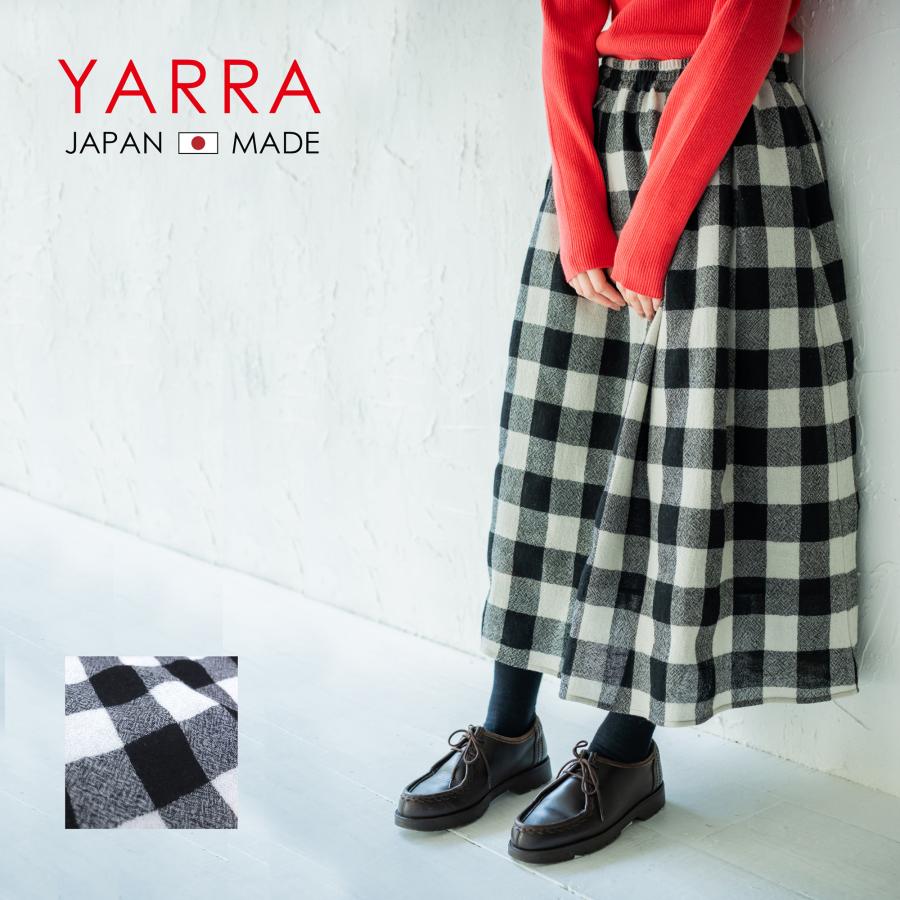 yarra ヤラ YARRA／ウールガーゼギャザースカート／ホワイトチェック YARRA 【クーポン利用で10%OFF】ヤラ スカート チェック