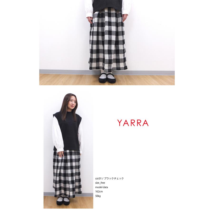 yarra ヤラ YARRA／ウールガーゼギャザースカート／ホワイトチェック YARRA 【クーポン利用で10%OFF】ヤラ スカート チェック