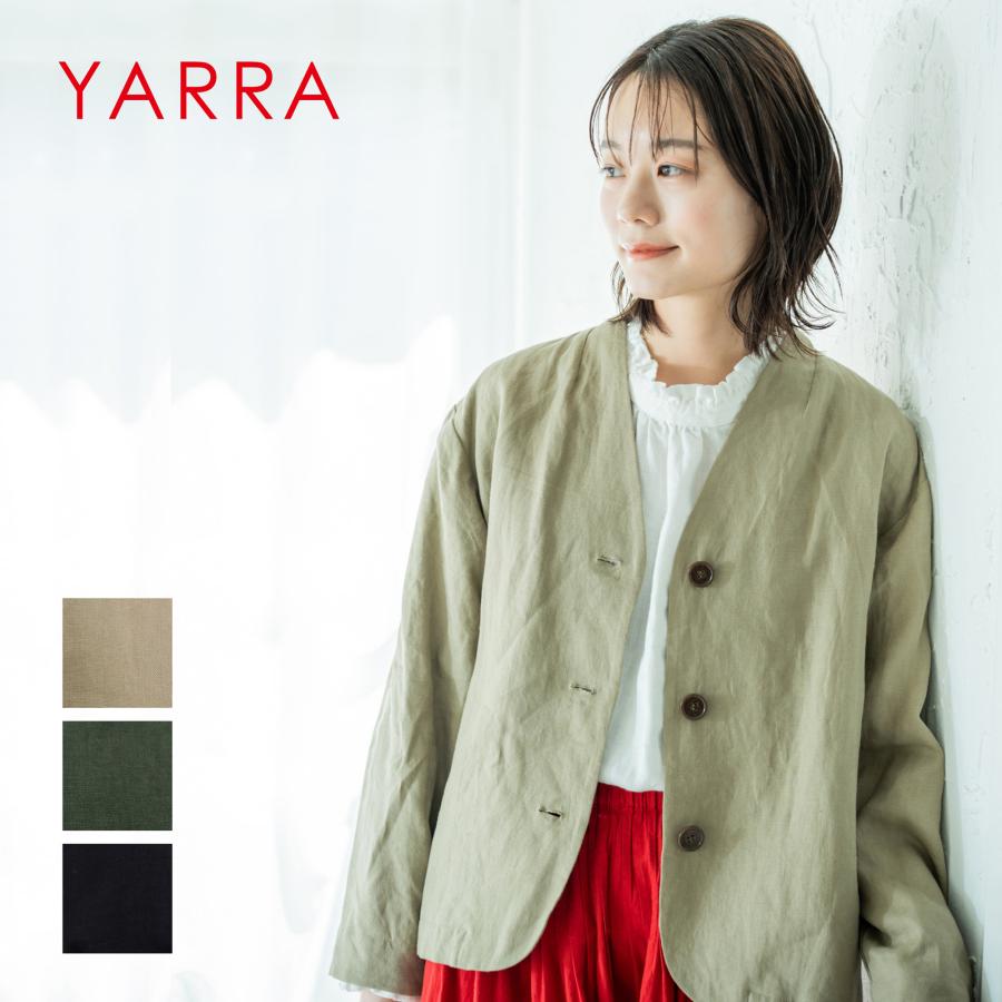 Yarra ヤラ　ノーカラーリネンジャケット　ベージュ YARRA [D] 【SALE・セール】 ヤラ リネン麻 リネン100％ ノー