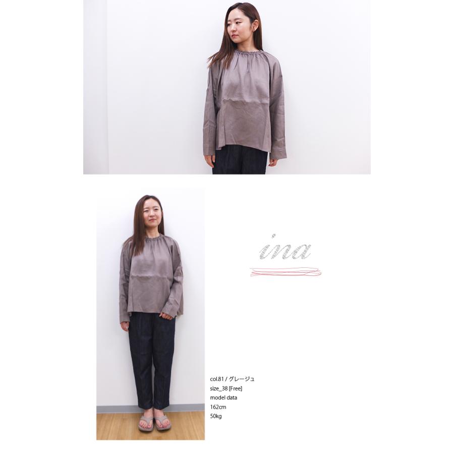 [D] 【SALE・セール】 イナ ina フレンチリネン シャツ ブラウス 日本製 フレンチリネンキャンバスワッシャーネックギャザー長袖ブラウス | イナ | 03