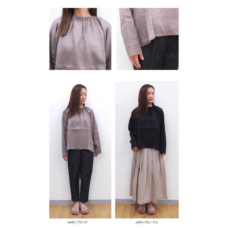 [D] 【SALE・セール】 イナ ina フレンチリネン シャツ ブラウス 日本製 フレンチリネンキャンバスワッシャーネックギャザー長袖ブラウス | イナ | 04
