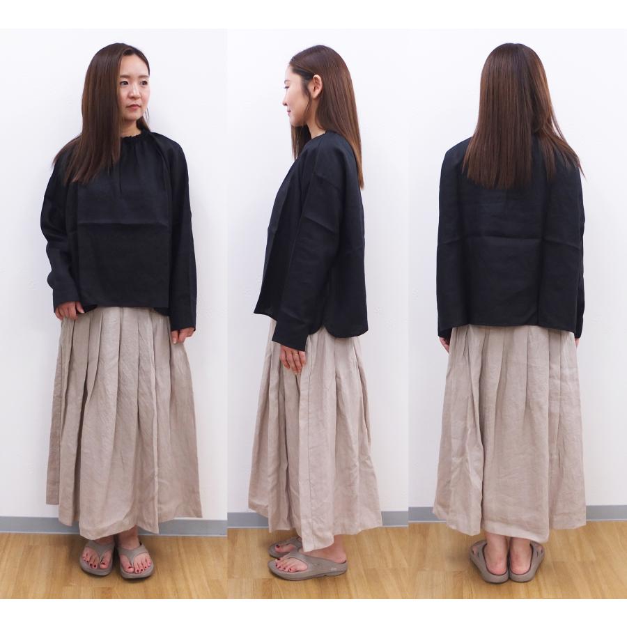 [D] 【SALE・セール】 イナ ina フレンチリネン シャツ ブラウス 日本製 フレンチリネンキャンバスワッシャーネックギャザー長袖ブラウス | イナ | 05