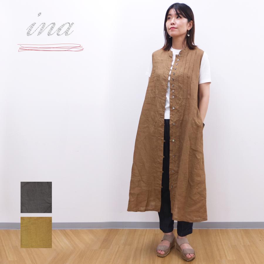 [D] 【SALE・セール】 イナ ina ワンピース シャツワンピース リネン 麻 日本製 レディース シンプル ナチュラル ピンタックノースリシャツワンピース | イナ