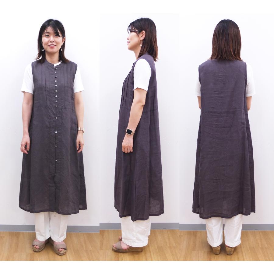 [D] 【SALE・セール】 イナ ina ワンピース シャツワンピース リネン 麻 日本製 レディース シンプル ナチュラル ピンタックノースリシャツワンピース | イナ | 07