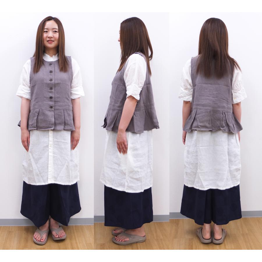 [D] 【SALE・セール】 イナ ina ジレ ベスト 麻 リネン Made in Japan 日本製 レディース リネンウエスト切替タックベスト | イナ | 08