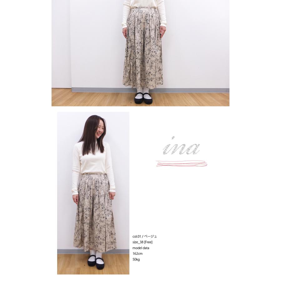 [D] 【SALE・セール】 イナ ina スカート 花柄スカート ロングスカート リネン混スカート 日本製 ナチュラル 花柄リネン混ウエストタックスカート | イナ | 01