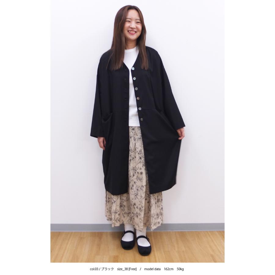 [D] 【SALE・セール】 イナ ina コート アウター Vネック カーディガン ロングカーディガン 無地 日本製 レディース シンプル ウエスト切替Vネックコート | イナ | 05