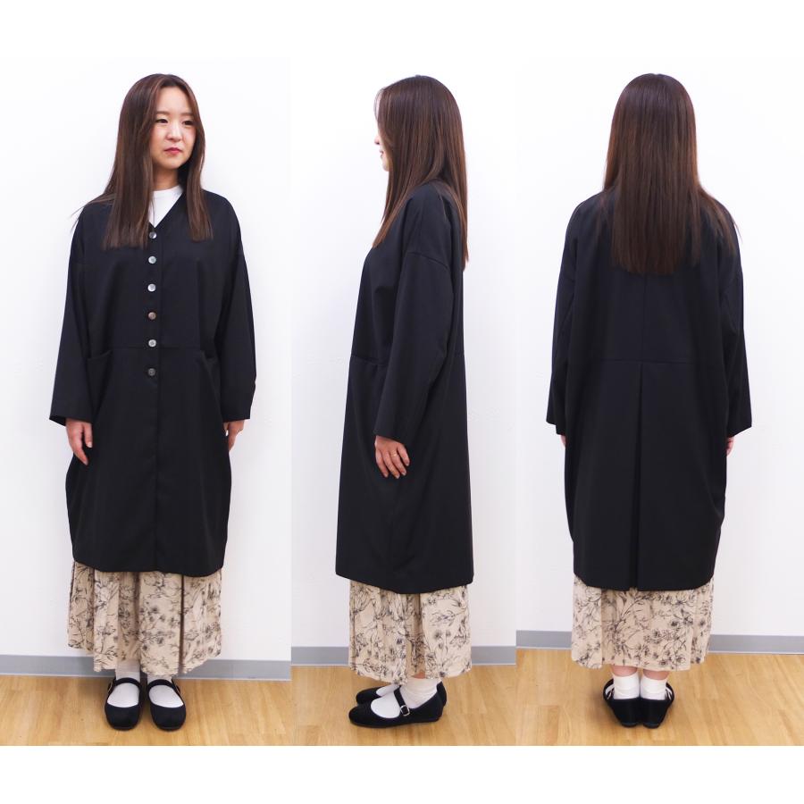 [D] 【SALE・セール】 イナ ina コート アウター Vネック カーディガン ロングカーディガン 無地 日本製 レディース シンプル ウエスト切替Vネックコート | イナ | 06