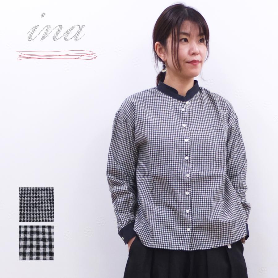 [D] 【SALE・セール】 イナ ina チェック ギンガムチェック 千鳥格子 綿麻 リネン シャツ ブラウス 日本製 レディース 後ろヨークタック綿麻ブラウス | イナ