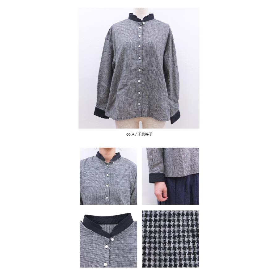 [D] 【SALE・セール】 イナ ina チェック ギンガムチェック 千鳥格子 綿麻 リネン シャツ ブラウス 日本製 レディース 後ろヨークタック綿麻ブラウス | イナ | 04