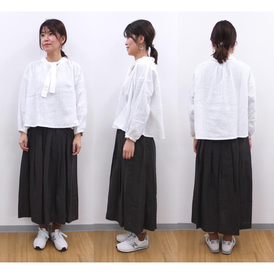 [D] 【SALE・セール】 イナ ina ガーゼ生地 ボウタイ付き シャツ ブラウス 日本製 レディース シンプル ナチュラル ボウタイ付き長袖ガーゼブラウス | イナ | 10
