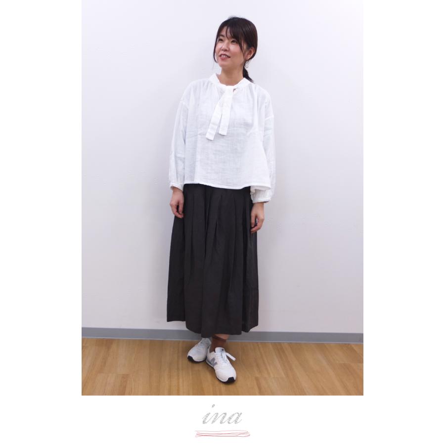 [D] 【SALE・セール】 イナ ina ガーゼ生地 ボウタイ付き シャツ ブラウス 日本製 レディース シンプル ナチュラル ボウタイ付き長袖ガーゼブラウス | イナ | 02