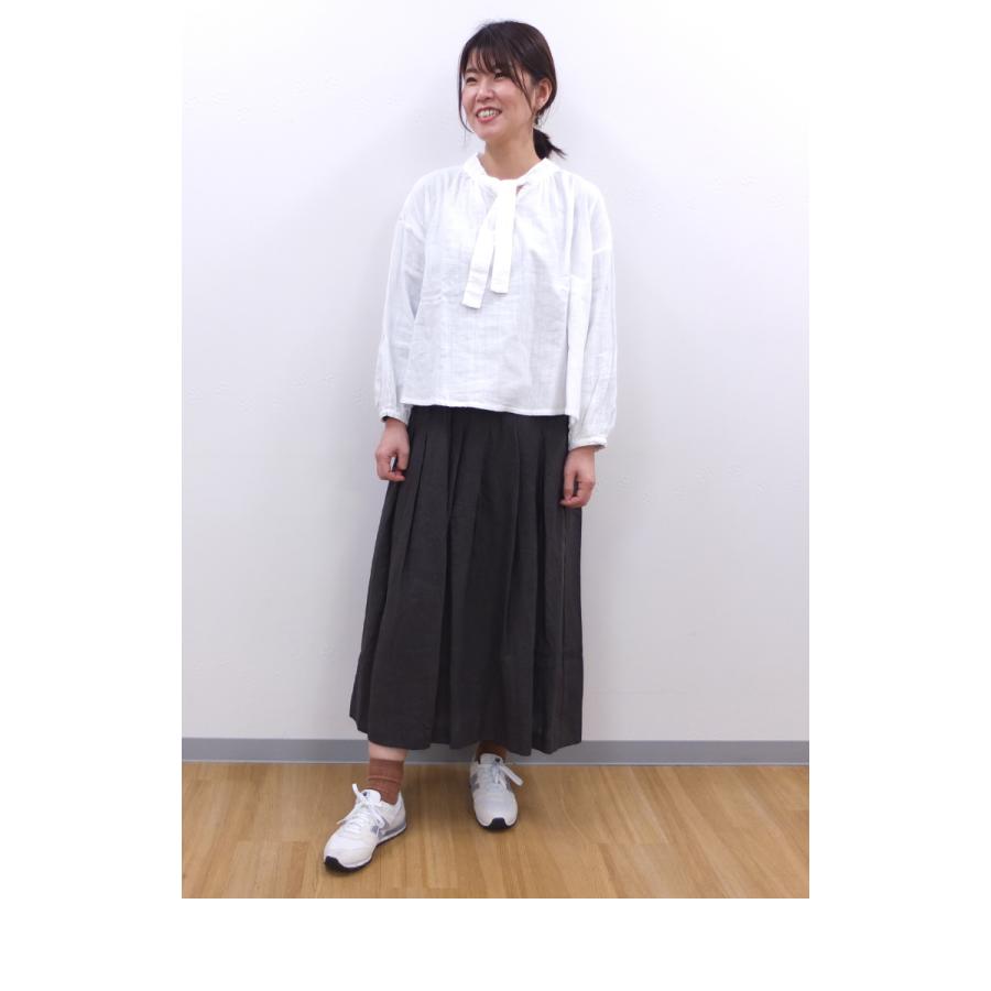 [D] 【SALE・セール】 イナ ina ガーゼ生地 ボウタイ付き シャツ ブラウス 日本製 レディース シンプル ナチュラル ボウタイ付き長袖ガーゼブラウス | イナ | 03