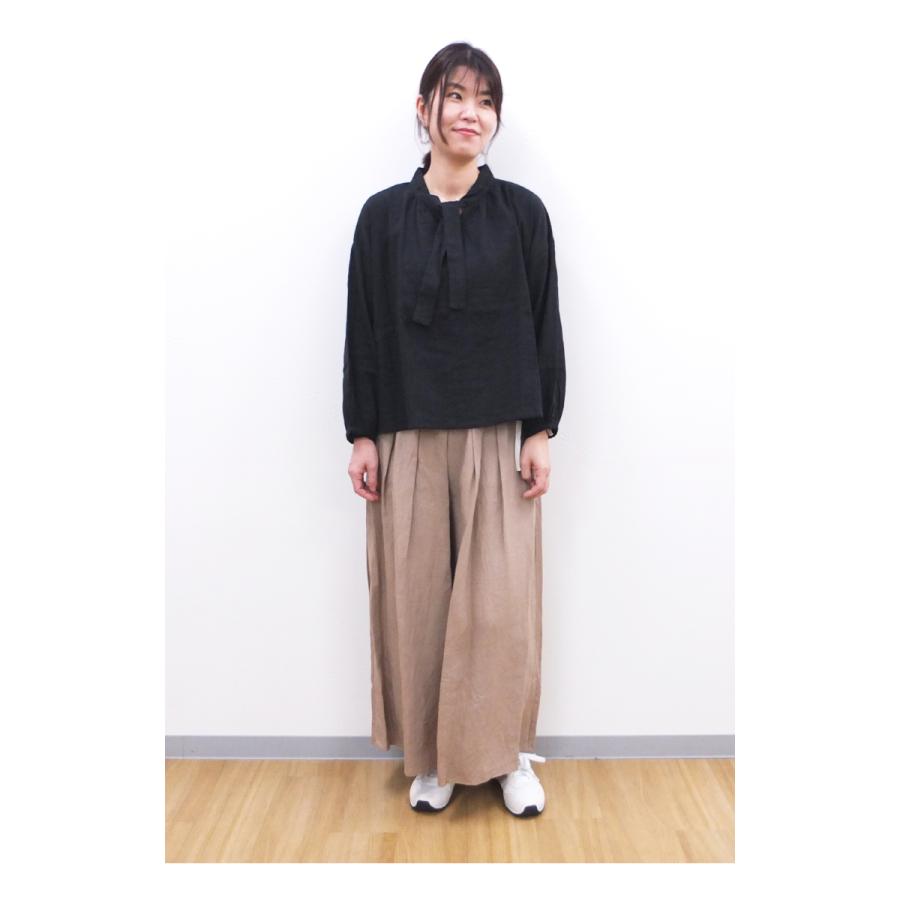 [D] 【SALE・セール】 イナ ina ガーゼ生地 ボウタイ付き シャツ ブラウス 日本製 レディース シンプル ナチュラル ボウタイ付き長袖ガーゼブラウス | イナ | 06