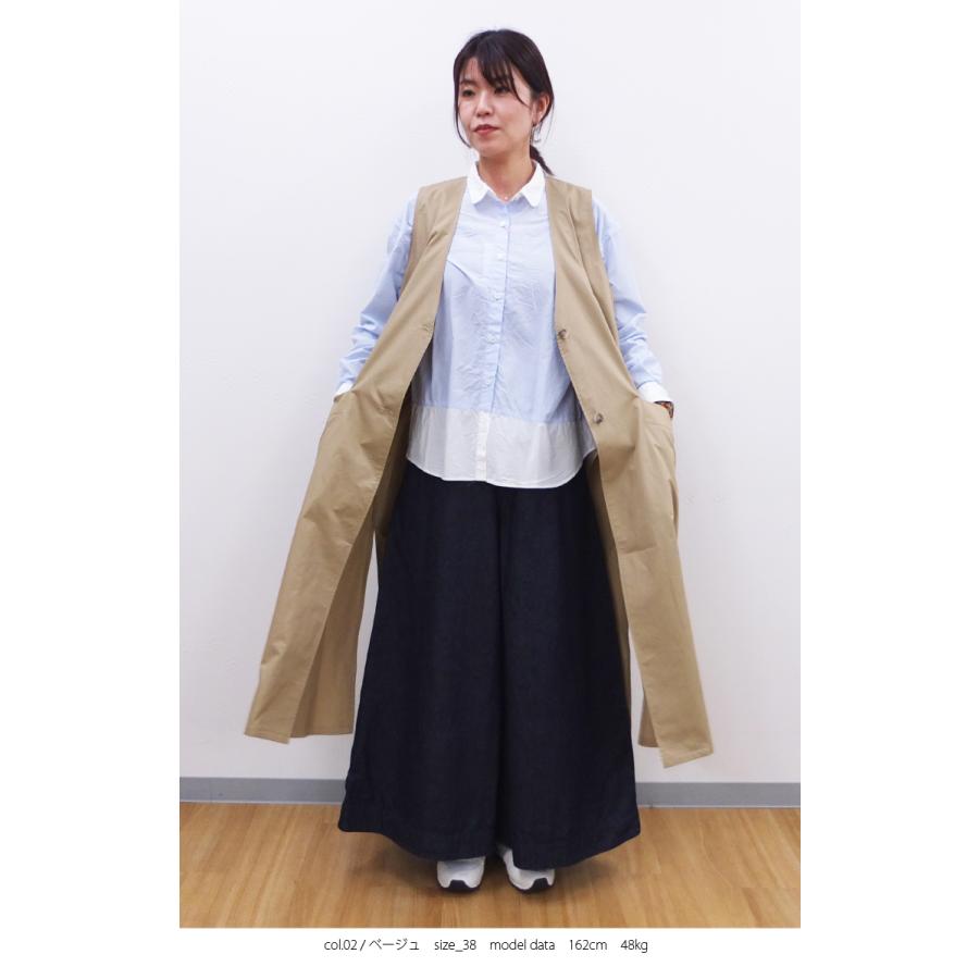 [D] 【SALE・セール】 イナ ina ジレ ベスト ロングベスト ロングジレ コート スプリングコート 日本製 レディース Vネック脇スリットロングジレ | イナ | 02