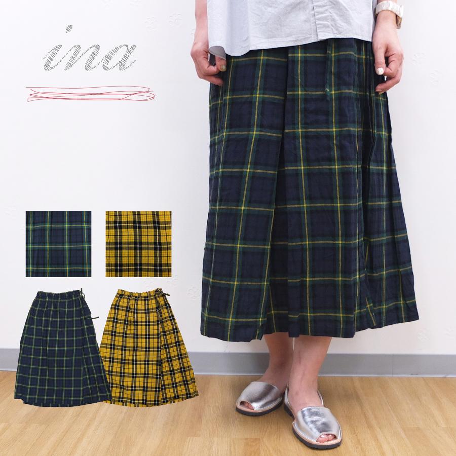 [D] 【SALE・セール】 イナ ina チェック スカート ロングスカート リネンスカート 日本製 さらっと涼しい綿麻タータンチェックウエストタックスカート | イナ