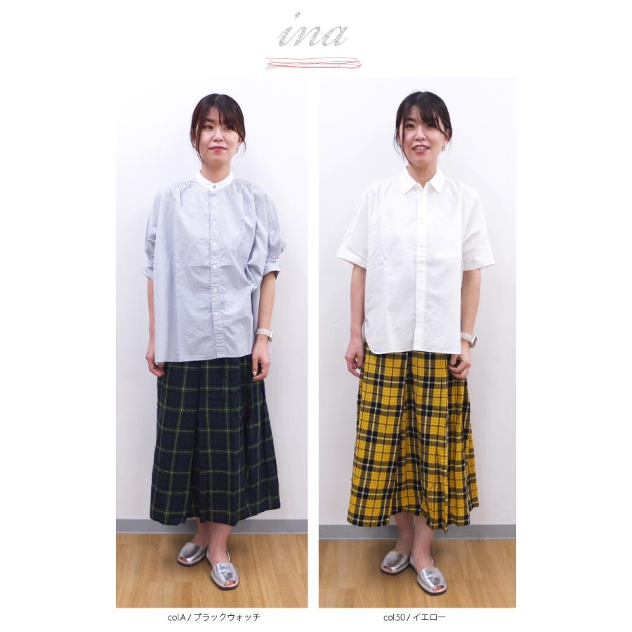 [D] 【SALE・セール】 イナ ina チェック スカート ロングスカート リネンスカート 日本製 さらっと涼しい綿麻タータンチェックウエストタックスカート | イナ | 10