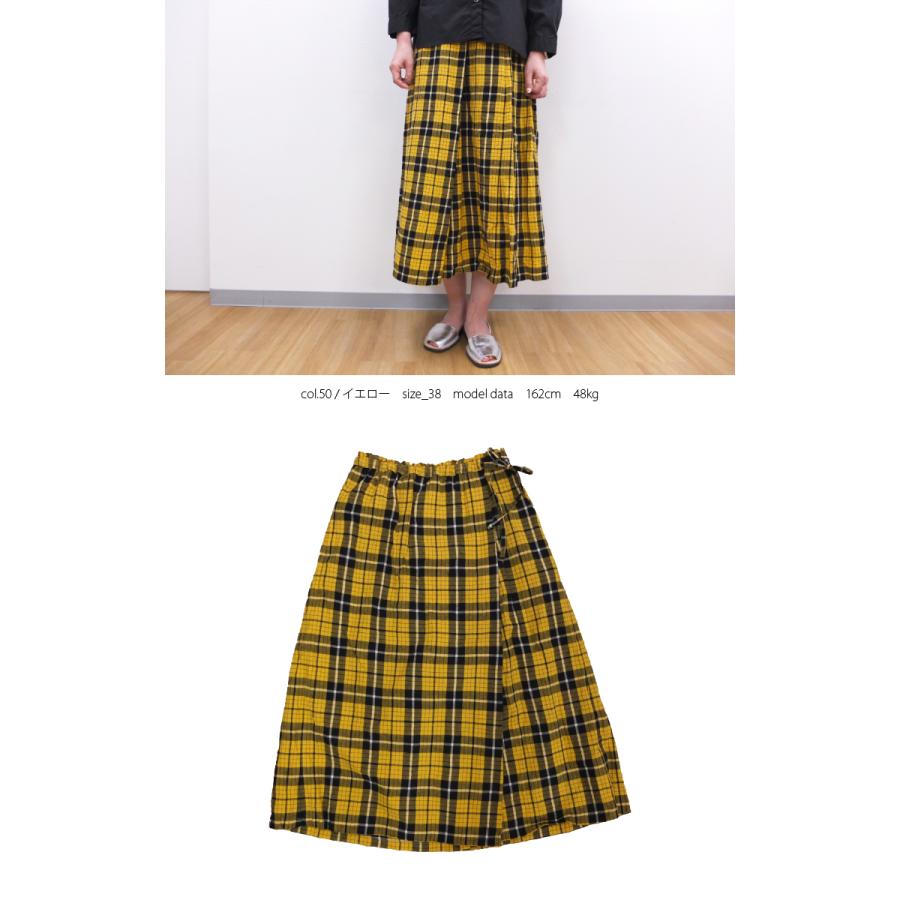 [D] 【SALE・セール】 イナ ina チェック スカート ロングスカート リネンスカート 日本製 さらっと涼しい綿麻タータンチェックウエストタックスカート | イナ | 05