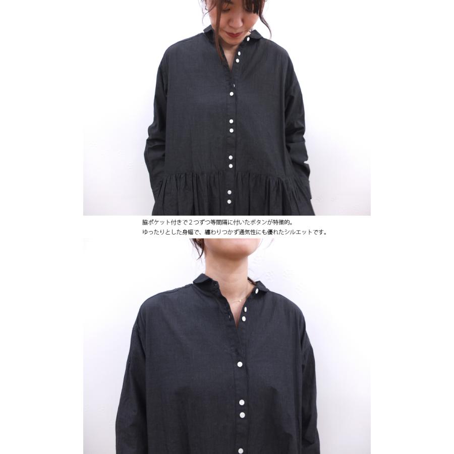 [B] 【SALE・セール】 イナ ina ワンピース 無地 Made in Japan 日本製 レディース シンプル ナチュラル ウエスト切替ギャザーシャツワンピース | イナ | 04