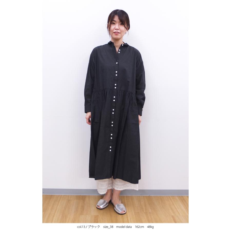 [B] 【SALE・セール】 イナ ina ワンピース 無地 Made in Japan 日本製 レディース シンプル ナチュラル ウエスト切替ギャザーシャツワンピース | イナ | 09