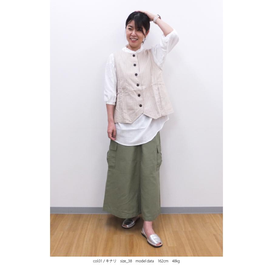 [B] 【SALE・セール】 イナ ina ジレ ベスト 綿 麻 リネン Made in Japan 日本製 レディース コットンリネンキャンバス後ろベルトベスト | イナ | 01