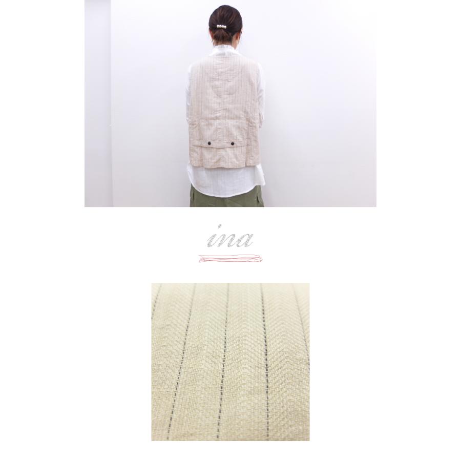 [B] 【SALE・セール】 イナ ina ジレ ベスト 綿 麻 リネン Made in Japan 日本製 レディース コットンリネンキャンバス後ろベルトベスト | イナ | 04
