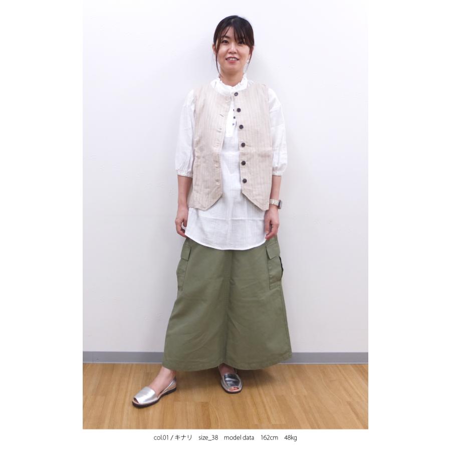 [B] 【SALE・セール】 イナ ina ジレ ベスト 綿 麻 リネン Made in Japan 日本製 レディース コットンリネンキャンバス後ろベルトベスト | イナ | 05