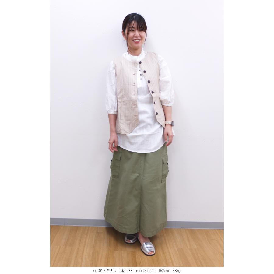[B] 【SALE・セール】 イナ ina ジレ ベスト 綿 麻 リネン Made in Japan 日本製 レディース コットンリネンキャンバス後ろベルトベスト | イナ | 07