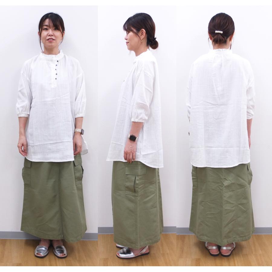 [D] 【SALE・セール】 イナ ina シャツ ブラウス チュニック 無地 日本製 スラブダブルガーゼナチュラルワッシャー襟フリル袖ゴムチュニック | イナ | 11