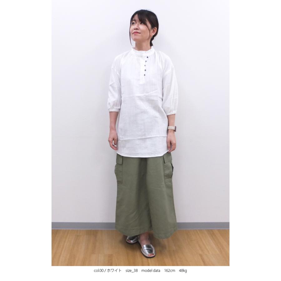 [D] 【SALE・セール】 イナ ina シャツ ブラウス チュニック 無地 日本製 スラブダブルガーゼナチュラルワッシャー襟フリル袖ゴムチュニック | イナ | 01