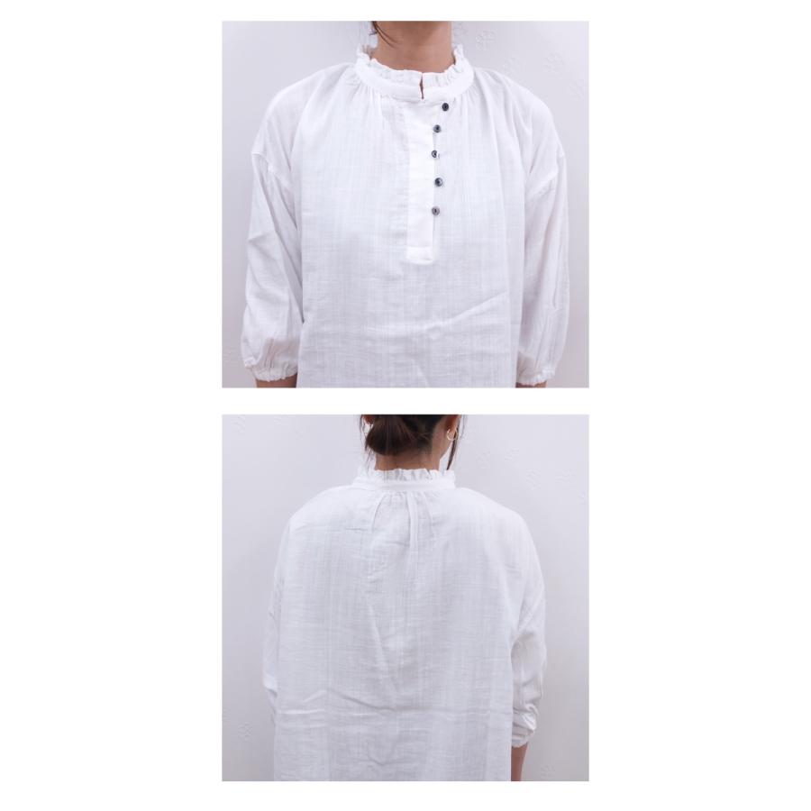 [D] 【SALE・セール】 イナ ina シャツ ブラウス チュニック 無地 日本製 スラブダブルガーゼナチュラルワッシャー襟フリル袖ゴムチュニック | イナ | 05