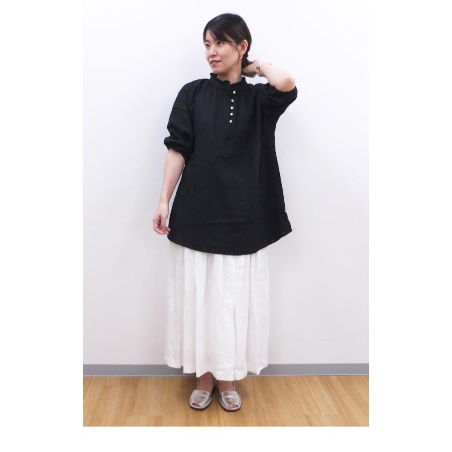 [D] 【SALE・セール】 イナ ina シャツ ブラウス チュニック 無地 日本製 スラブダブルガーゼナチュラルワッシャー襟フリル袖ゴムチュニック | イナ | 08