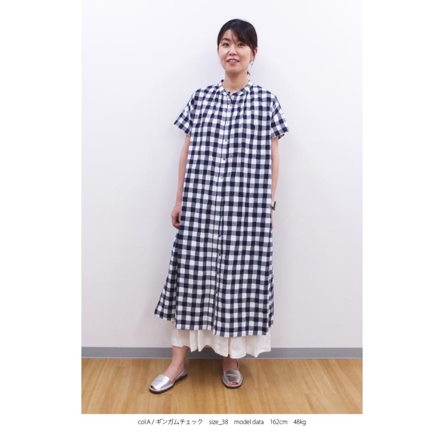 [B] 【SALE・セール】イナ ina ワンピース チェック シャツワンピース 日本製 レディース シンプル ナチュラル 半袖 綿麻チェックワンピース | イナ | 01