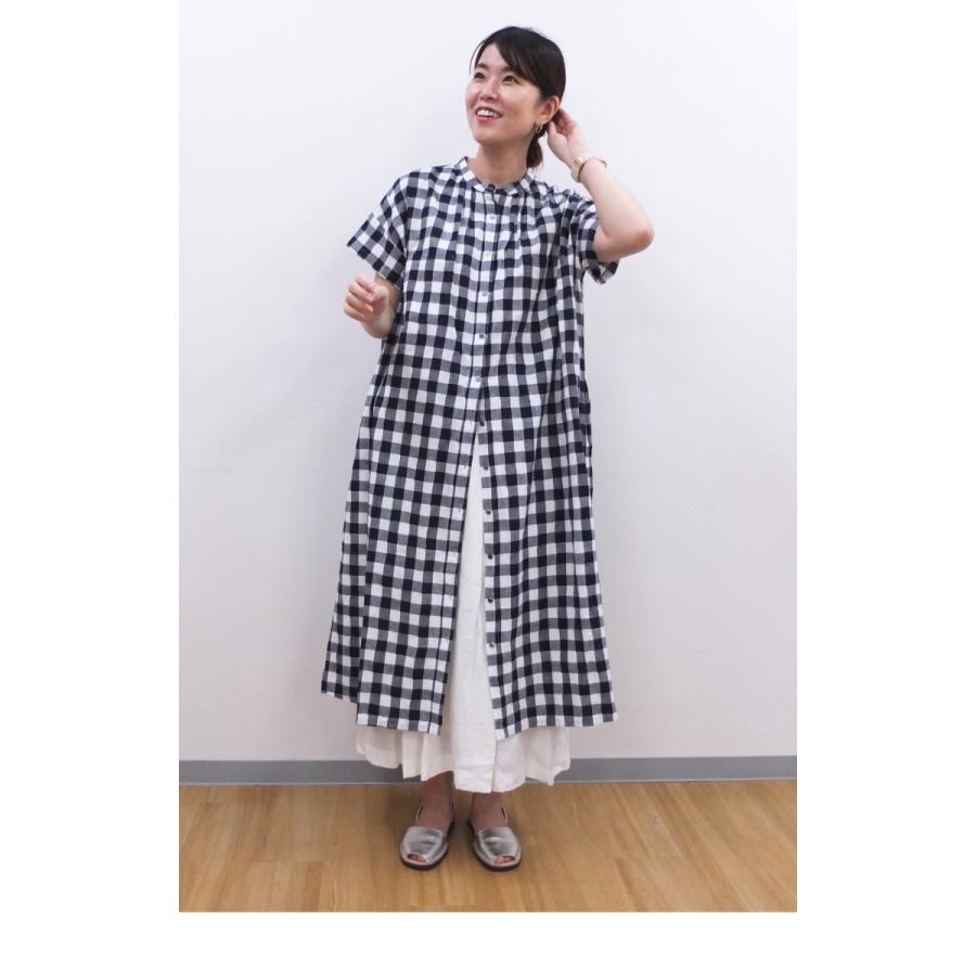 [B] 【SALE・セール】イナ ina ワンピース チェック シャツワンピース 日本製 レディース シンプル ナチュラル 半袖 綿麻チェックワンピース | イナ | 03