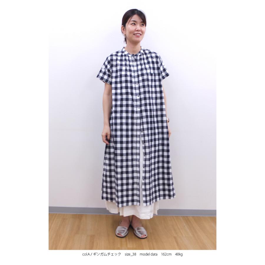 [B] 【SALE・セール】イナ ina ワンピース チェック シャツワンピース 日本製 レディース シンプル ナチュラル 半袖 綿麻チェックワンピース | イナ | 04