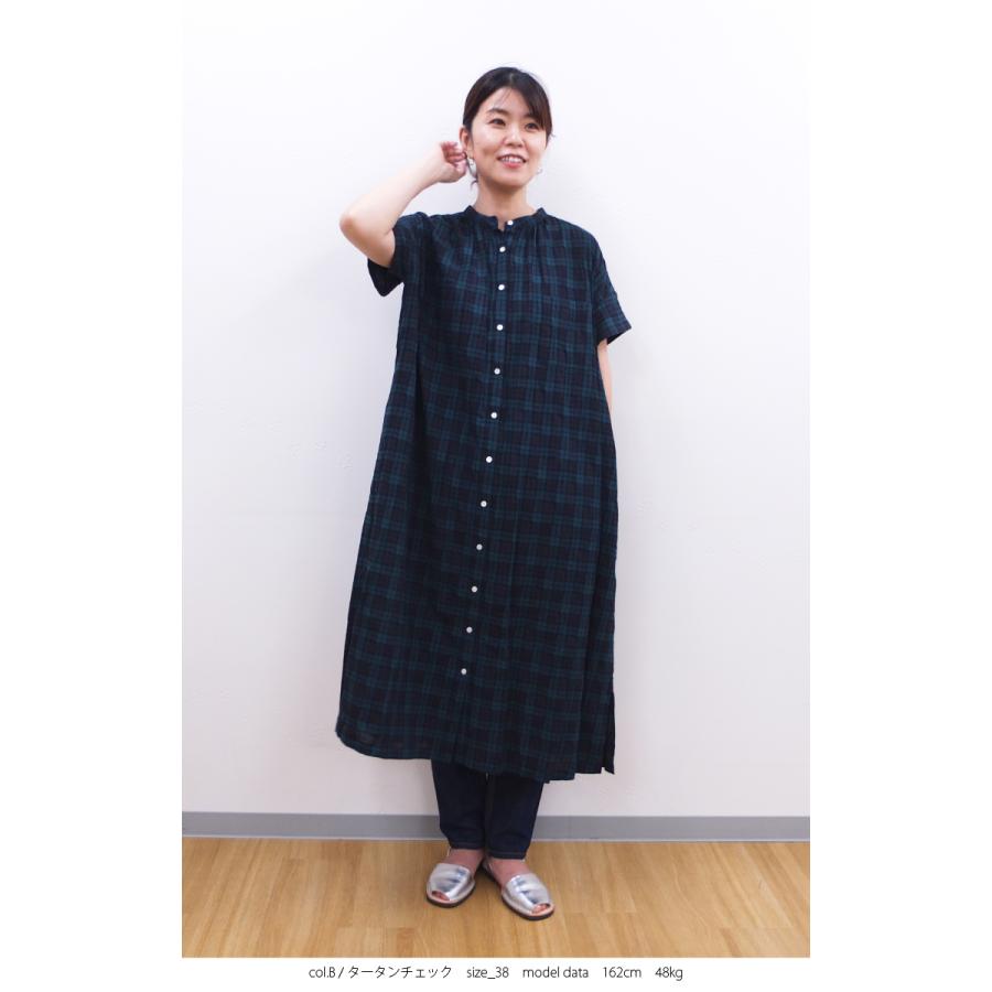 [B] 【SALE・セール】イナ ina ワンピース チェック シャツワンピース 日本製 レディース シンプル ナチュラル 半袖 綿麻チェックワンピース | イナ | 05